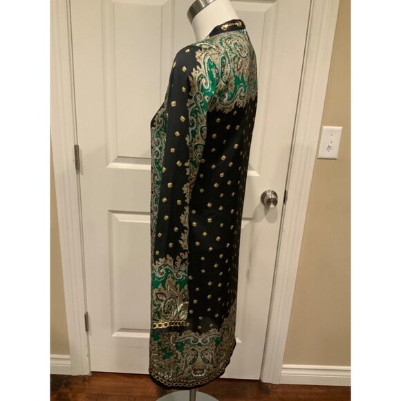 Michael Kors Navy Blue Tan Green Geometric Paisley Dress W/ Chain Size XS, NWT! - Picture 5 of 11
